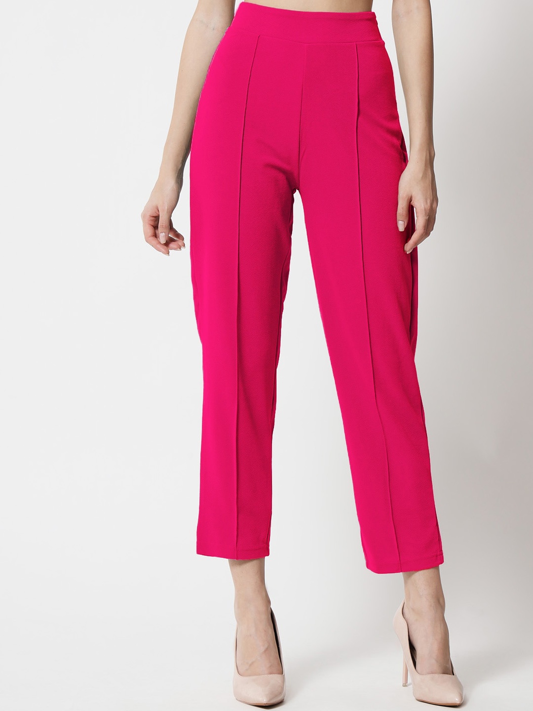 

Kotty Women Relaxed Straight Fit High-Rise Easy Wash Trousers, Pink