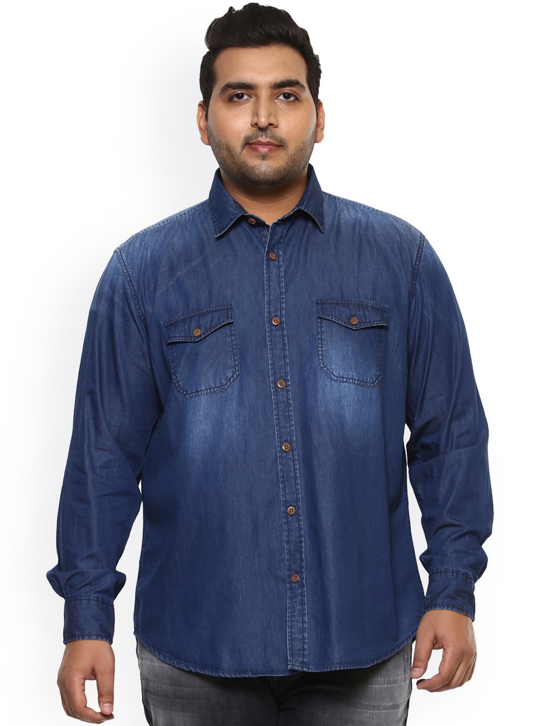 

John Pride Plus Size Men Blue Regular Fit Solid Casual Shirt