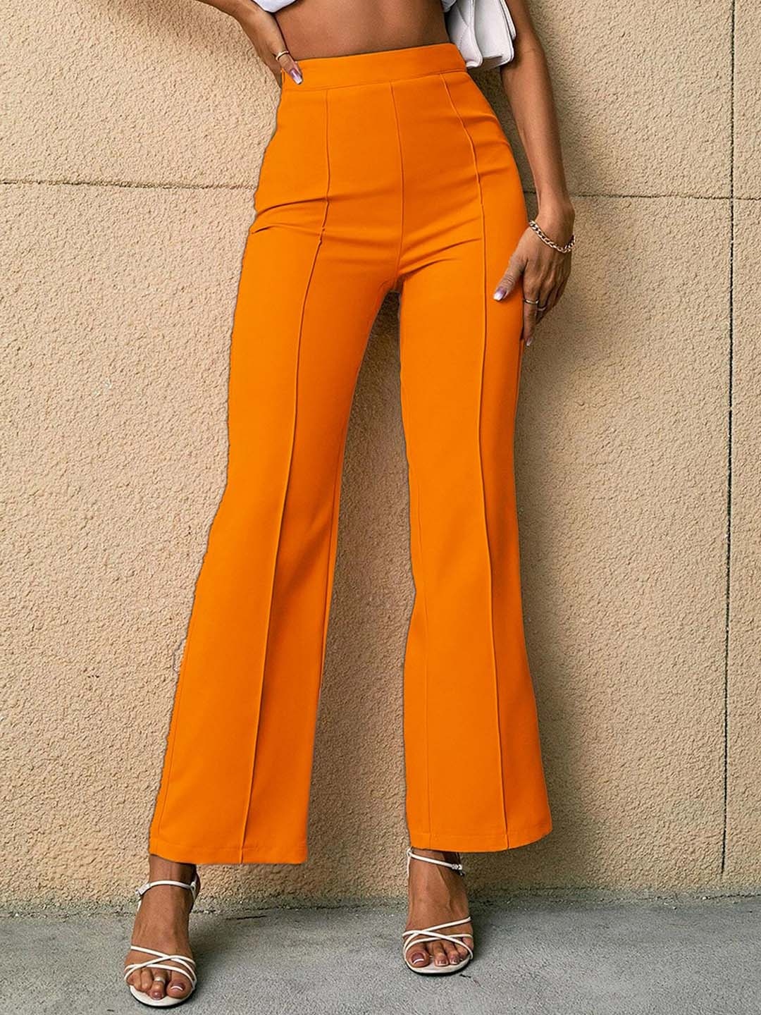 

Kotty Women Relaxed Straight Fit High-Rise Easy Wash Trousers, Mustard