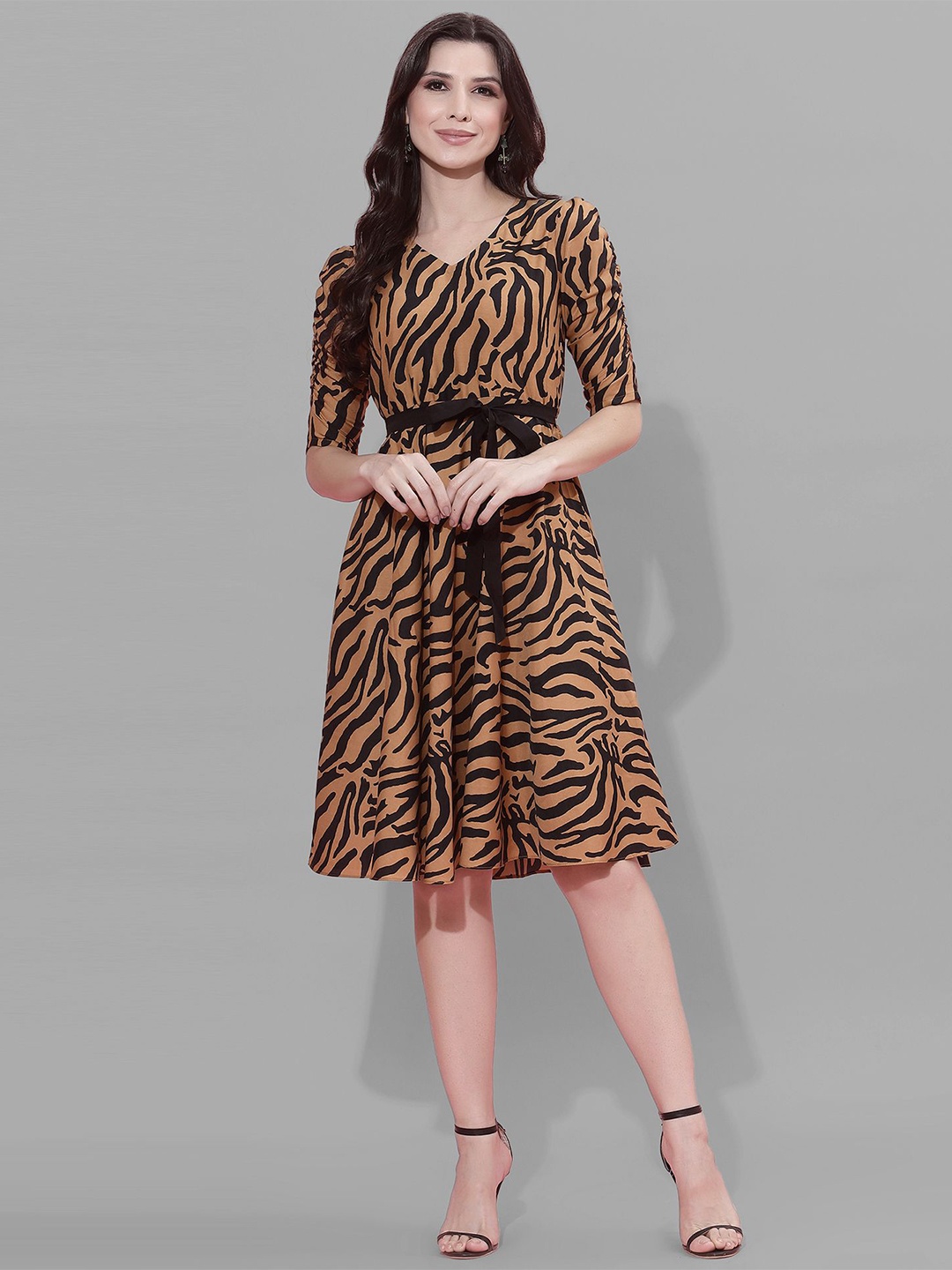 

Selvia Animal Printed Fit & Flare Dress, Rust