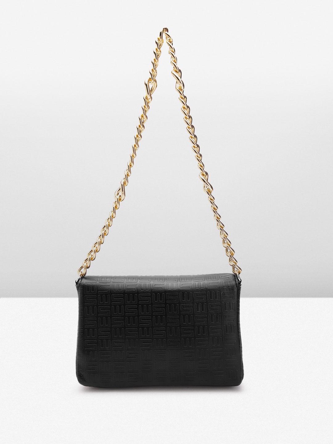 

MISSPAP Women Brand Logo Textured Structured Shoulder Bag, Black