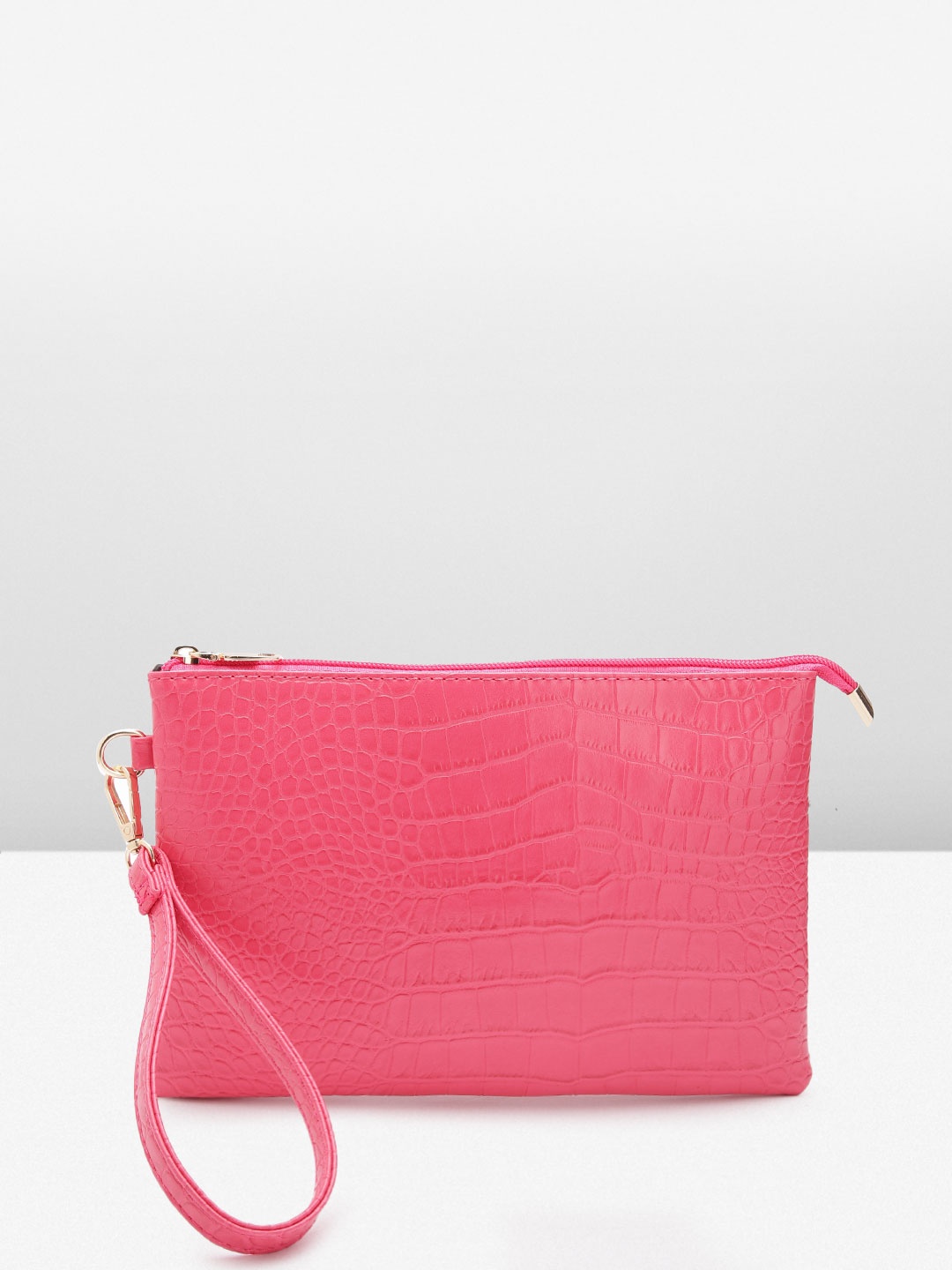 

MISSPAP Women Croc Textured Purse With Wrist Loop, Pink