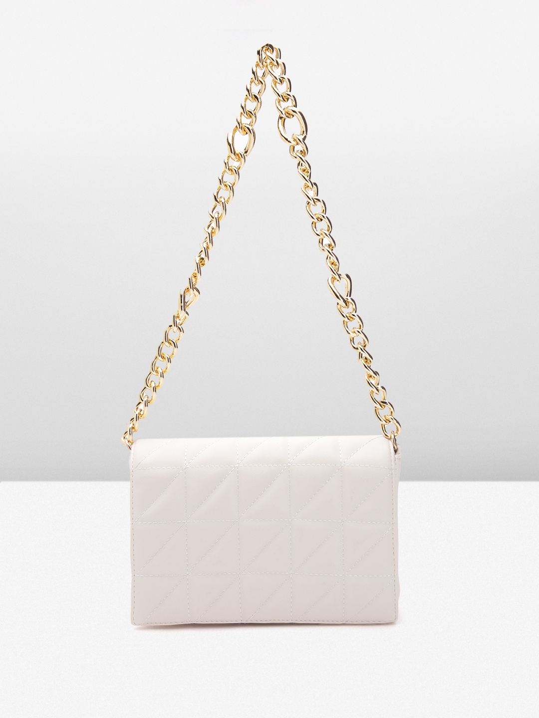 

MISSPAP Women Textured Structured Shoulder Bag With Quilted Detail, Off white