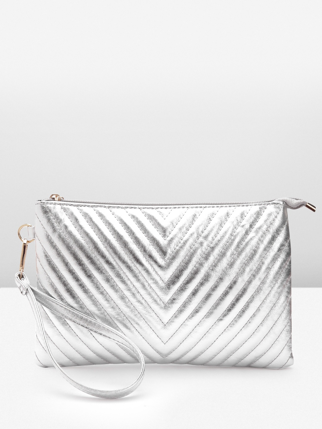 

MISSPAP Quilted Zip Clutch, Silver
