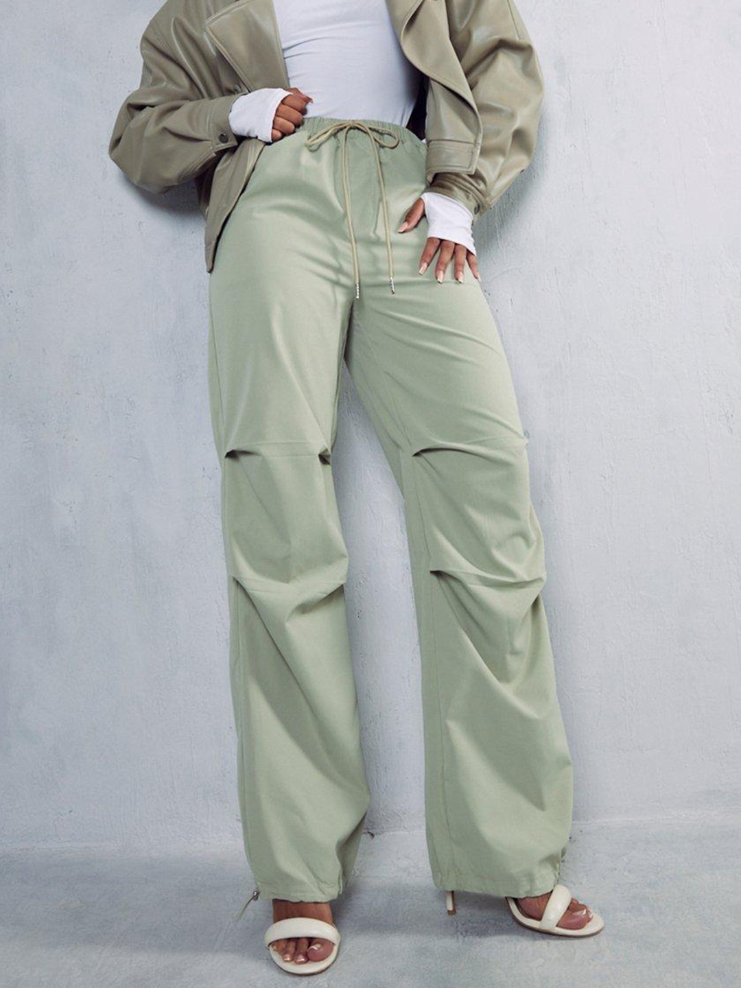 

MISSPAP Women Pleat Detail Trousers, Green