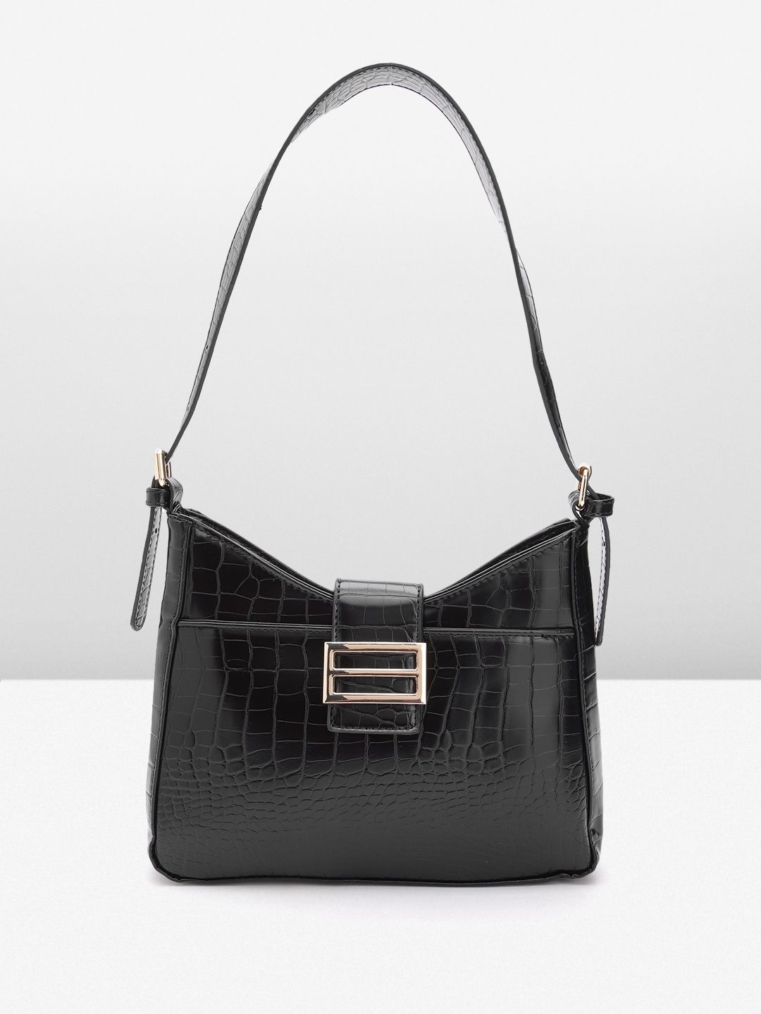 

MISSPAP Women Croc Textured Structured Shoulder Bag, Black