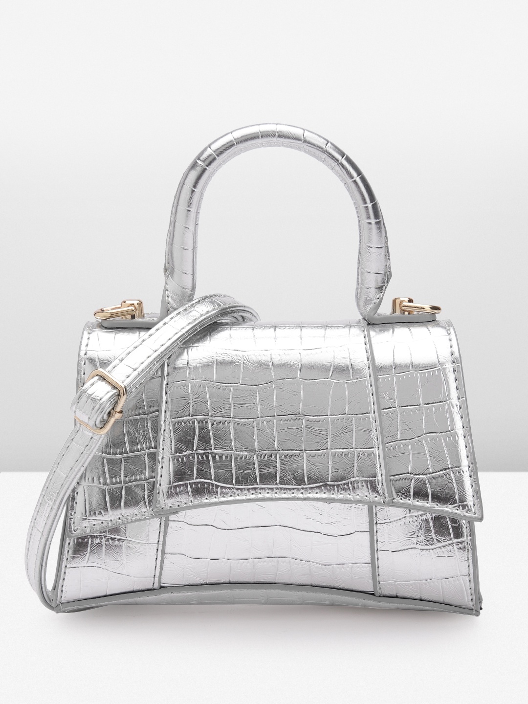 

MISSPAP Women Croc Textured Structured Sling Bag, Silver