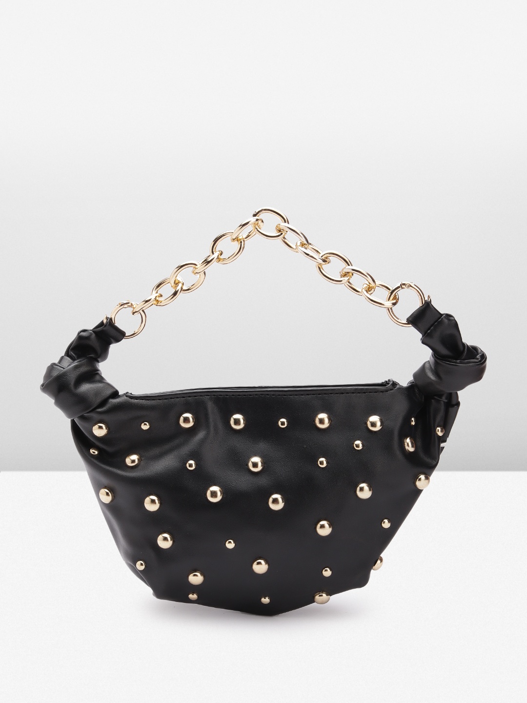 

MISSPAP Women Embellished Structured Handheld Bag, Black