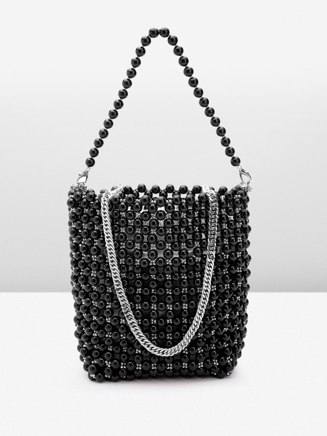 

MISSPAP Women Beads Embellished Structured Party Sling Bag, Black