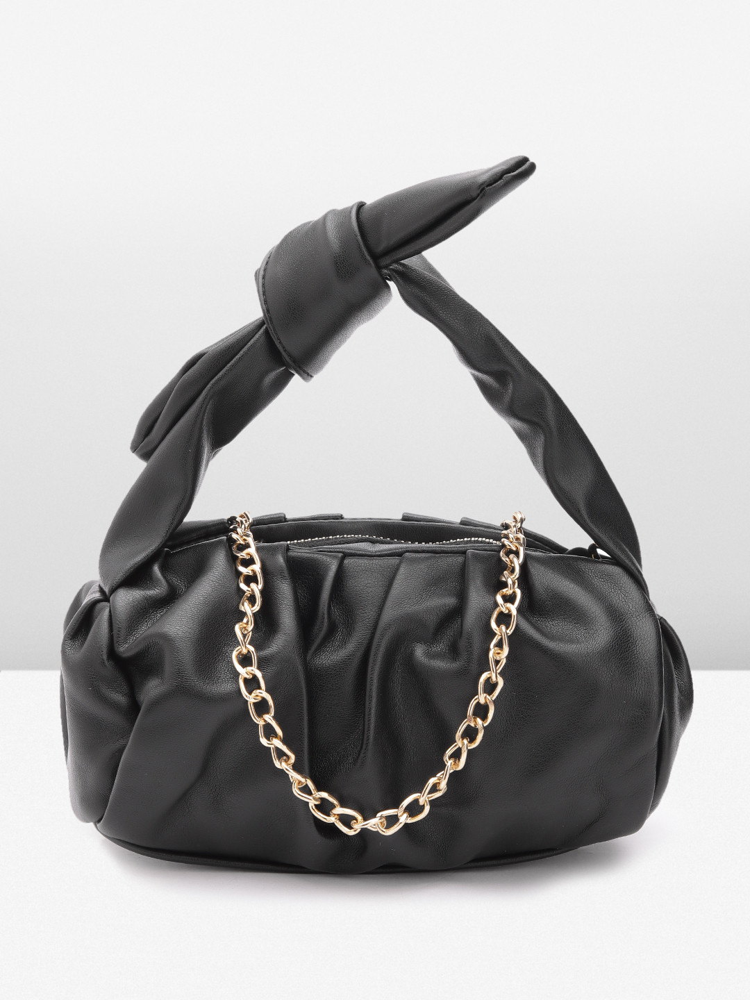 

MISSPAP PU Knot Tie Detail Sling Bag with Detachable Sling Strap, Black