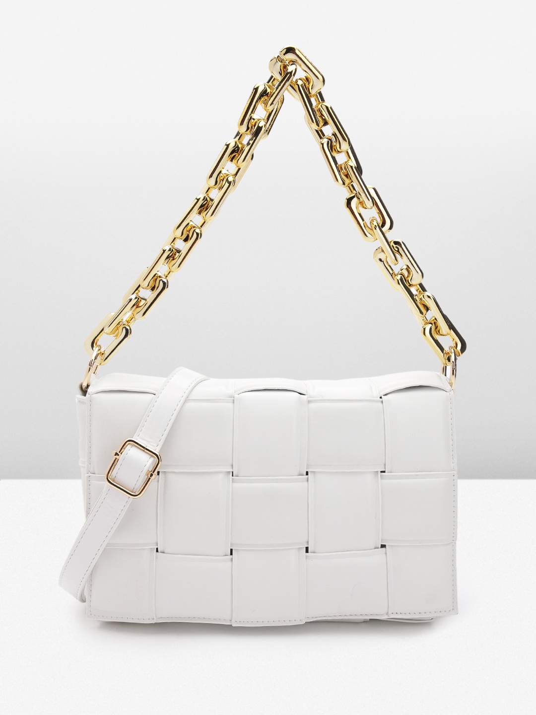 

MISSPAP PU Woven Handbags with Detachable Sling Strap, White