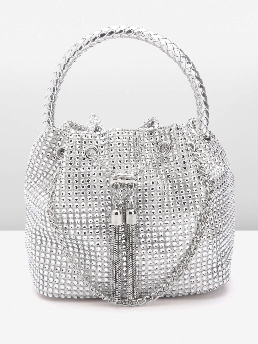 

MISSPAP Bead Embellished Drawstring Potli, Silver