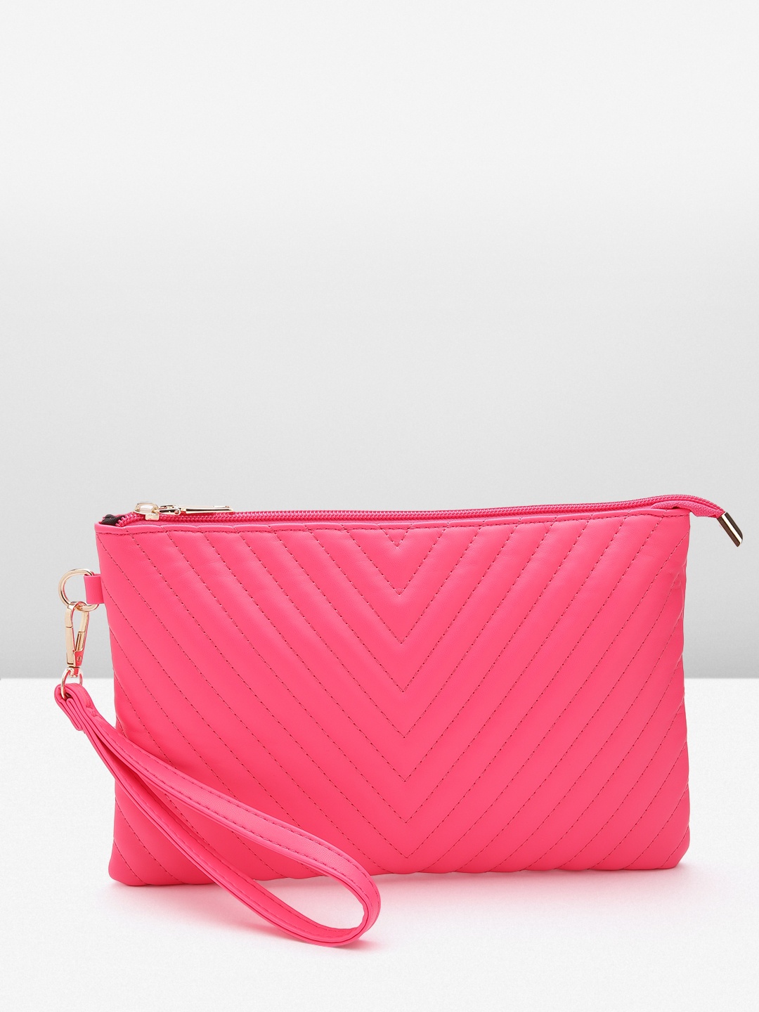 

MISSPAP Women Textured Quilted Detail Purse With Wrist Loop, Pink