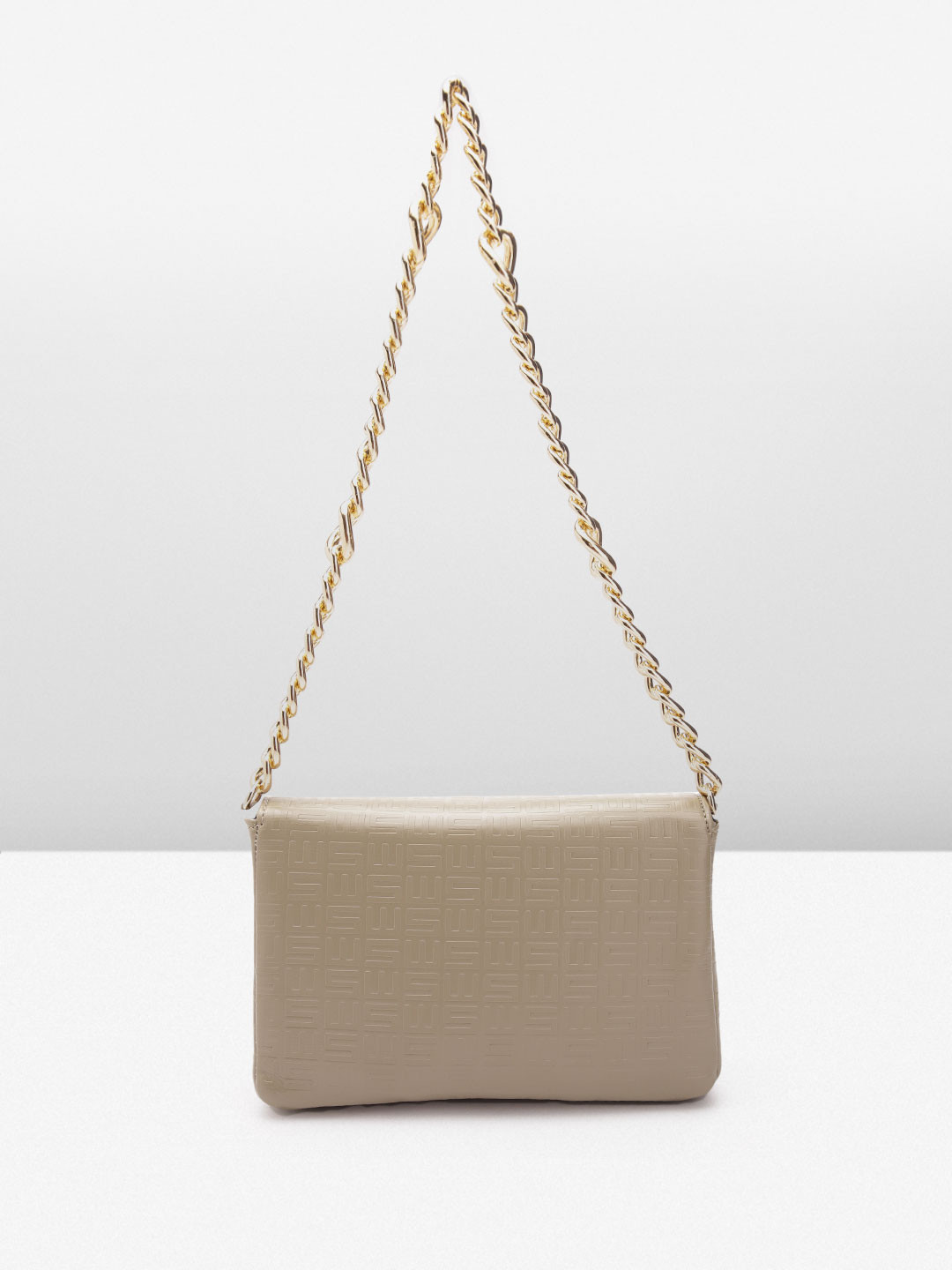 

MISSPAP Women Brand Logo Textured Structured Shoulder Bag, Beige