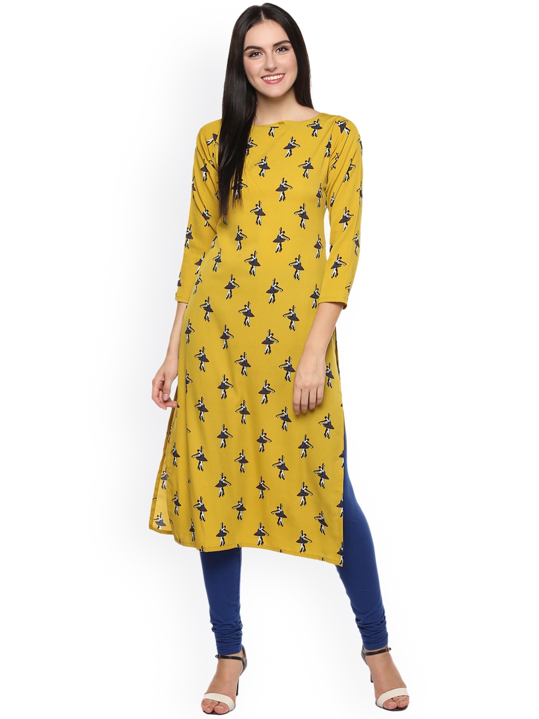 

Ives Women Yellow Ballet Dance Printed Straight Kurta
