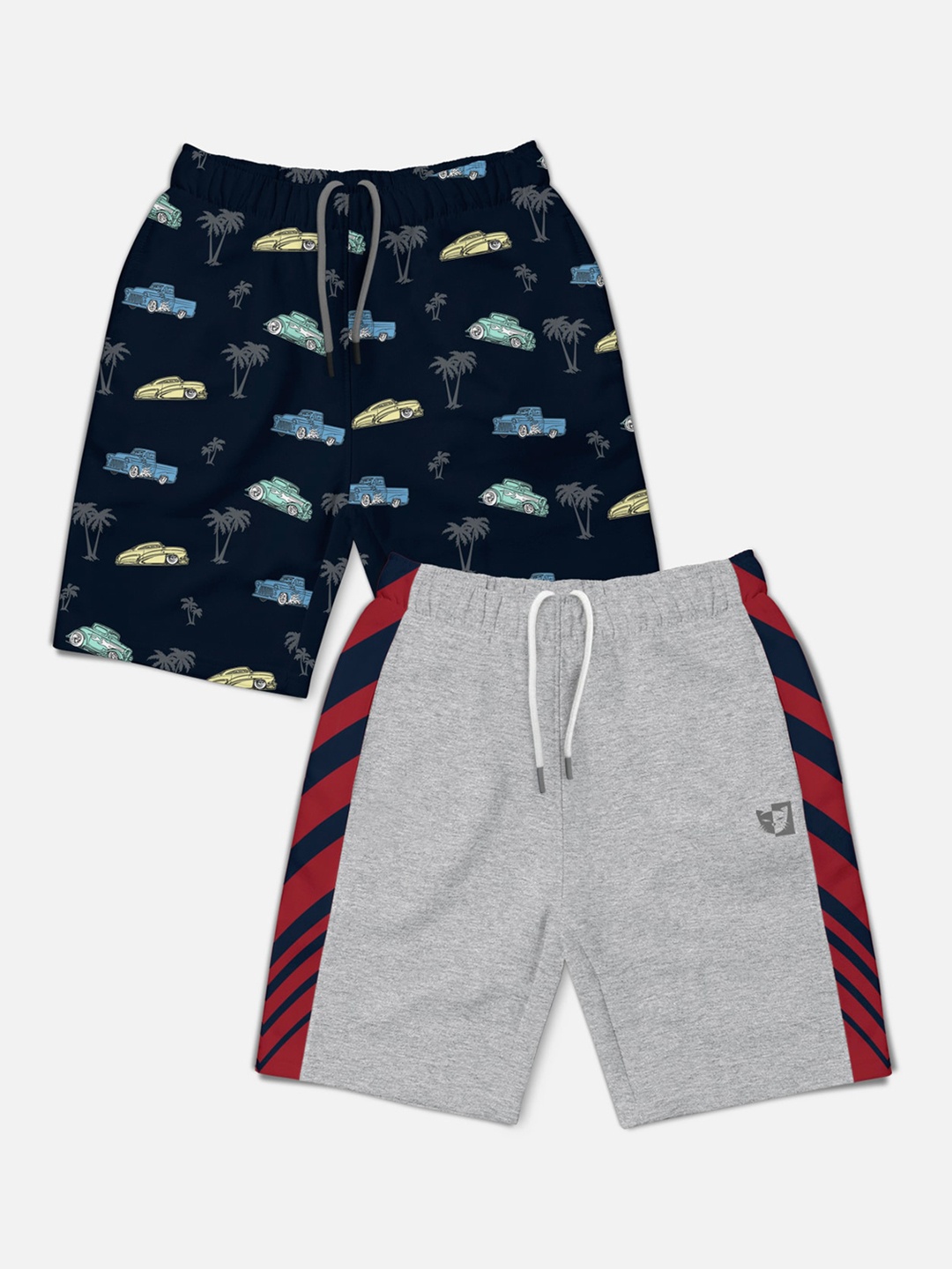 

HELLCAT Boys Pack of 2 Printed Mid-rise Shorts, Grey melange