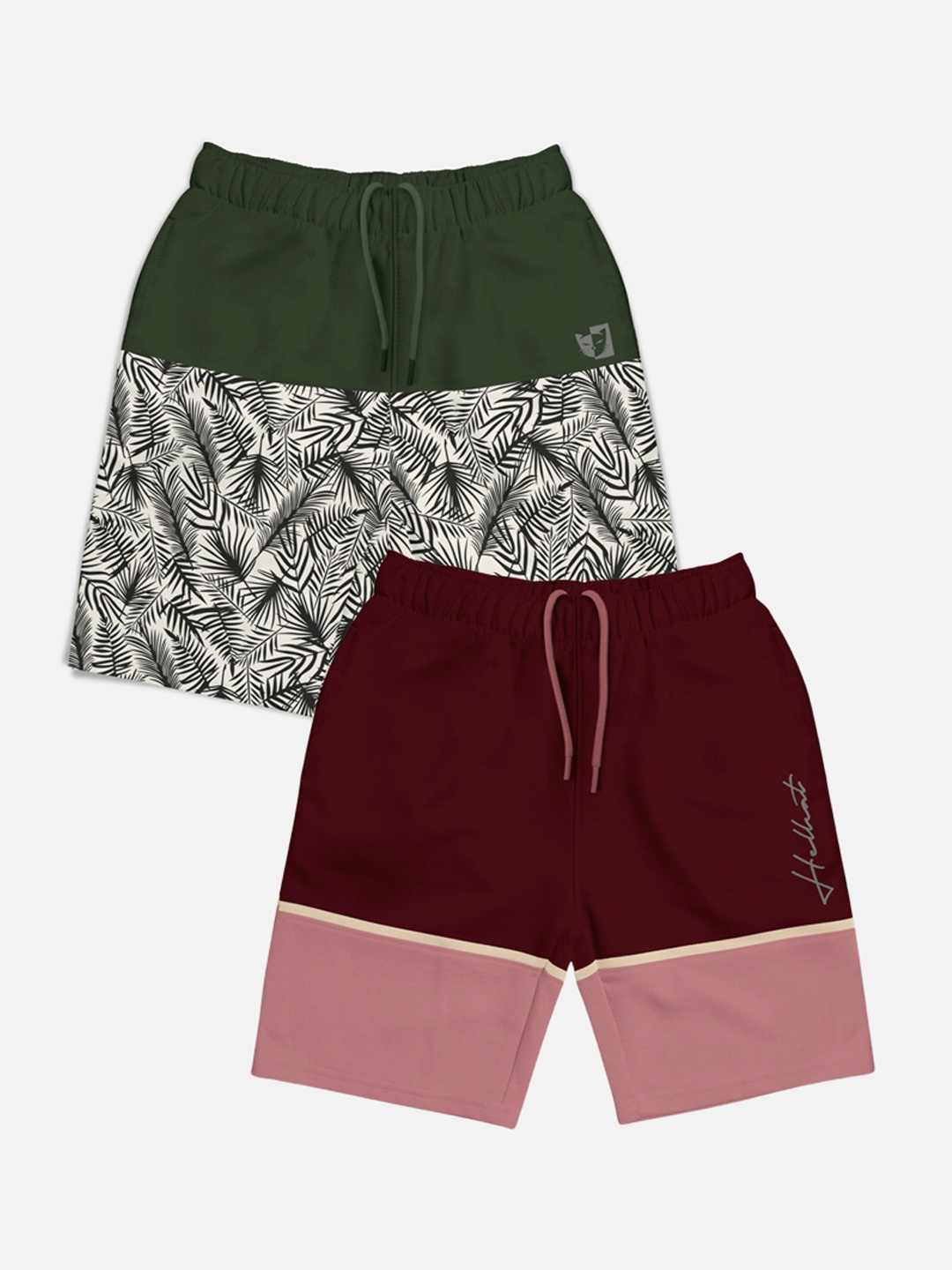 

HELLCAT Boys Pack of 2 Printed Mid-rise Shorts, Maroon