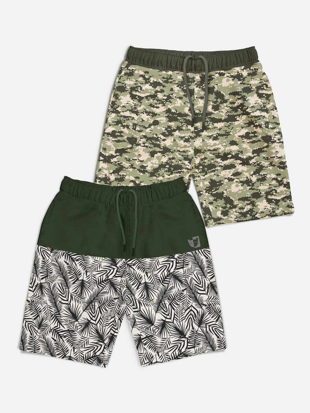 

HELLCAT Boys Pack of 2 Printed Mid-rise Cotton Shorts, Olive