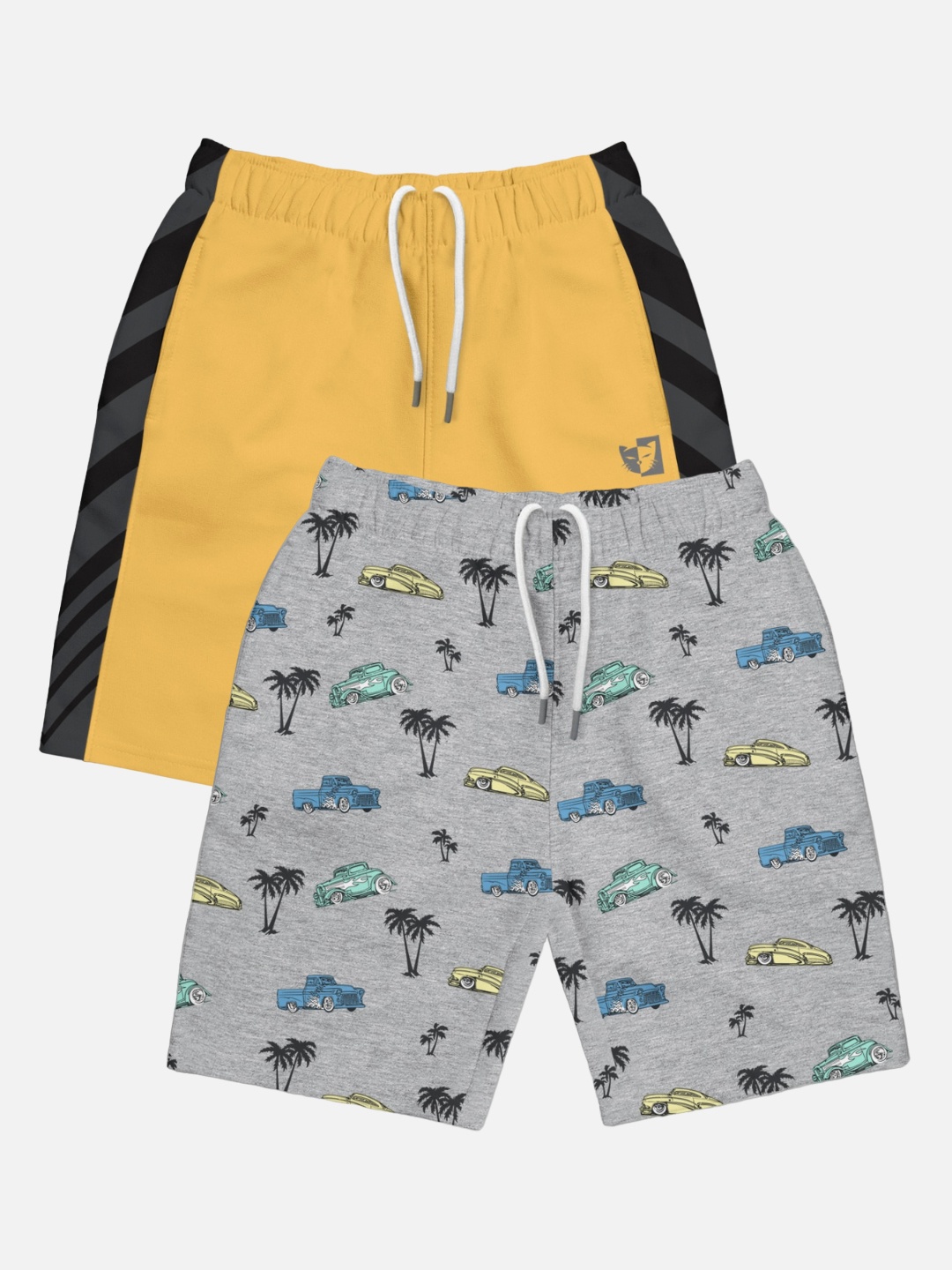 

HELLCAT Boys Pack of 2 Printed Mid-rise Shorts, Grey melange