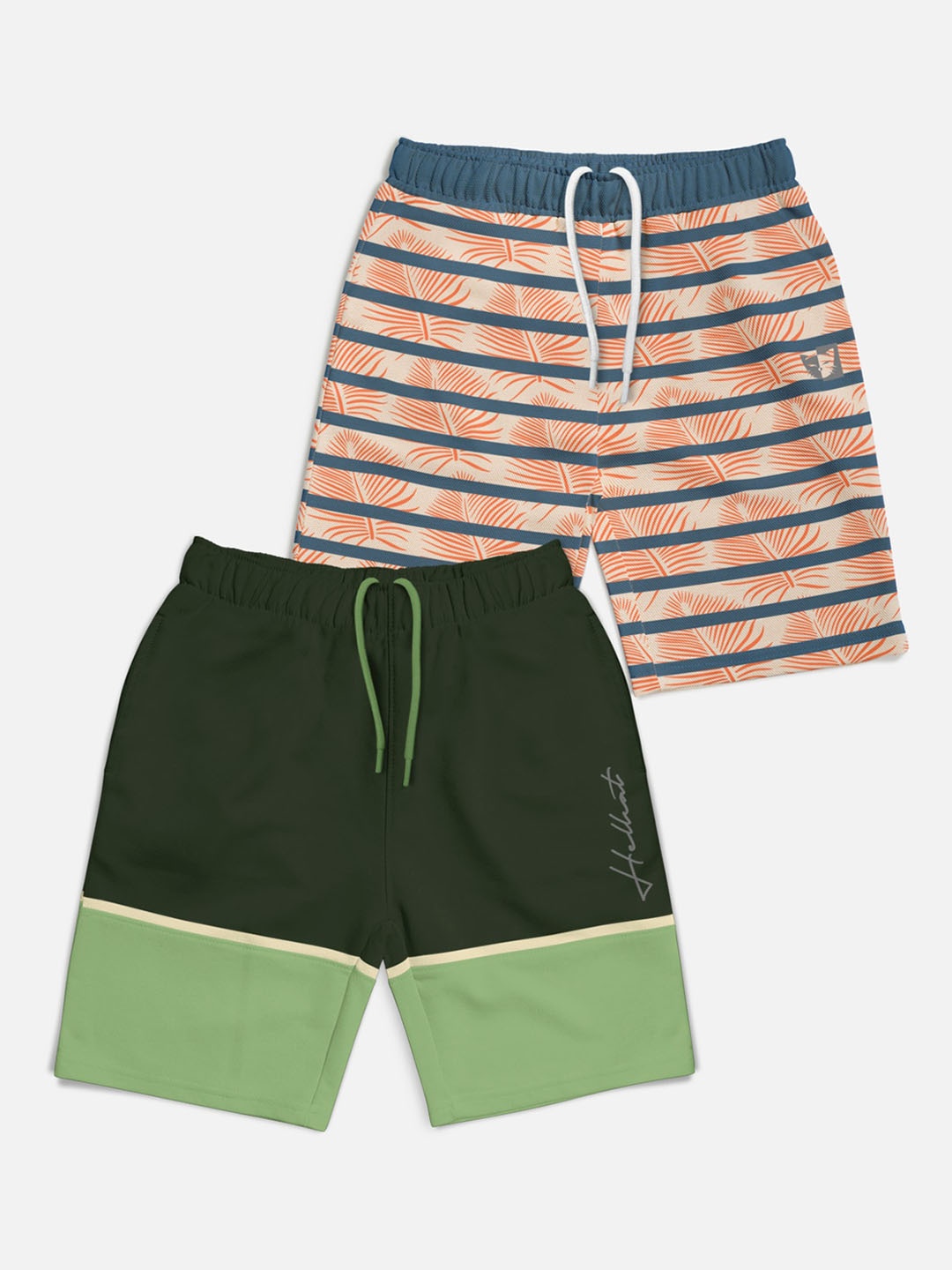

HELLCAT Boys Pack of 2 Printed Mid-rise Shorts, Olive