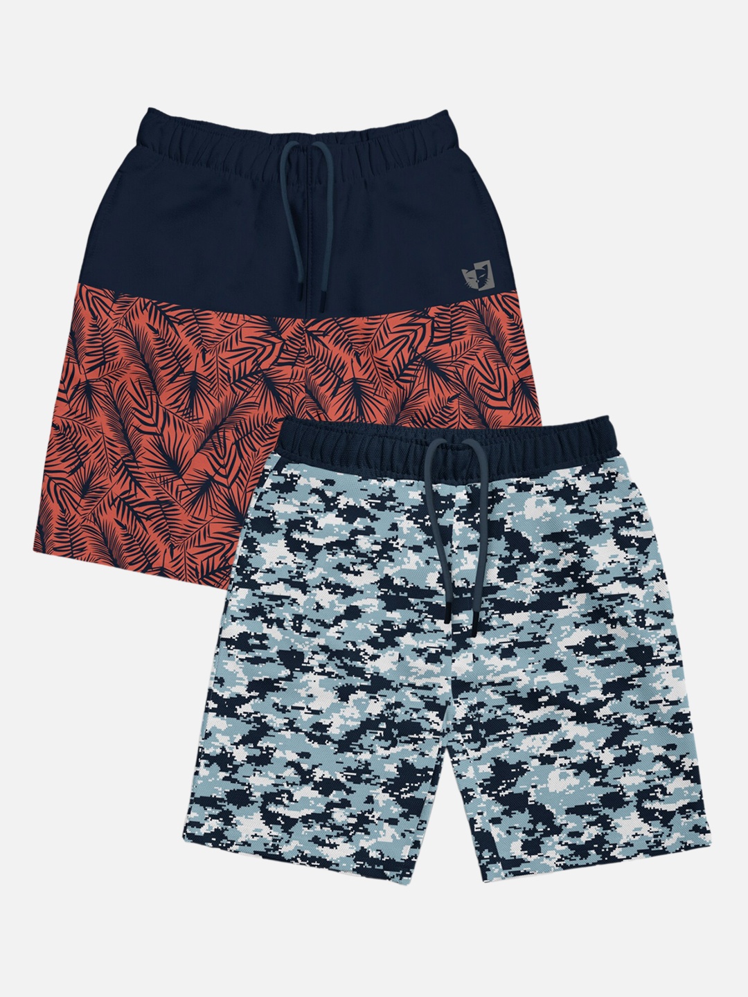 HELLCAT Boys Pack of 2 Printed Mid-rise Shorts, Navy blue