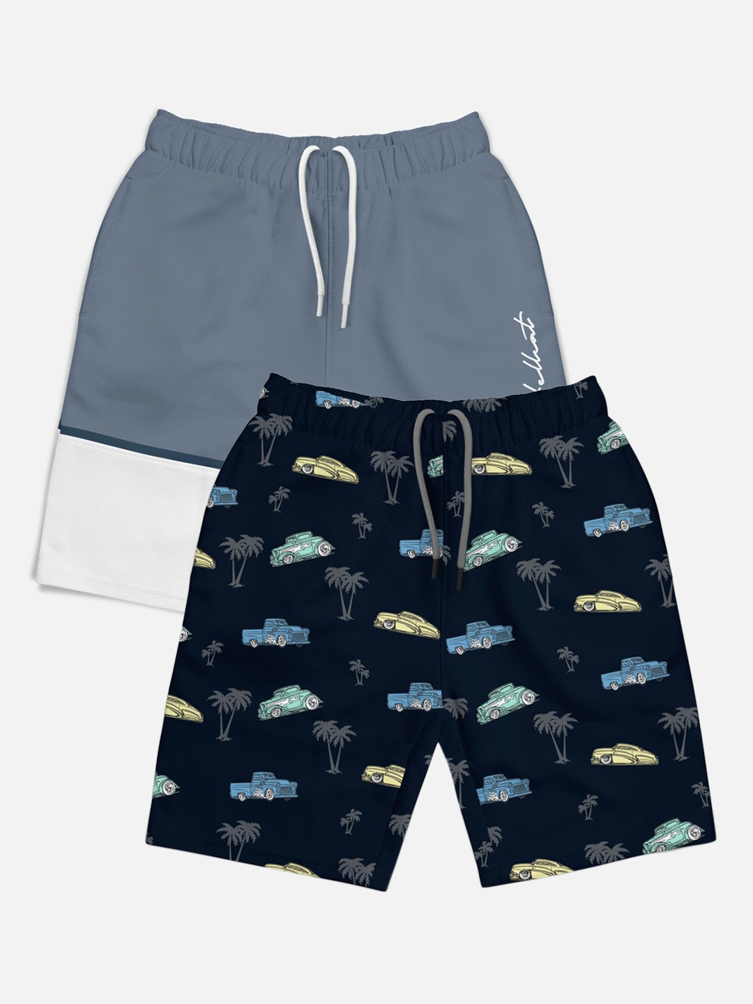 

HELLCAT Boys Pack of 2 Printed Mid-rise Shorts, Grey