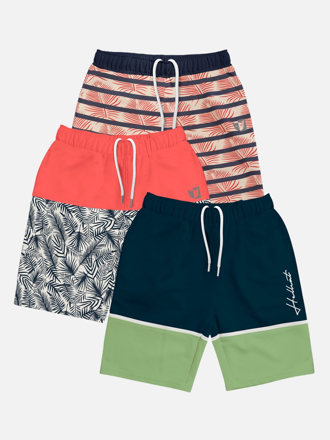 

HELLCAT Boys Pack of 3 Printed Mid-Rise Shorts, Blue