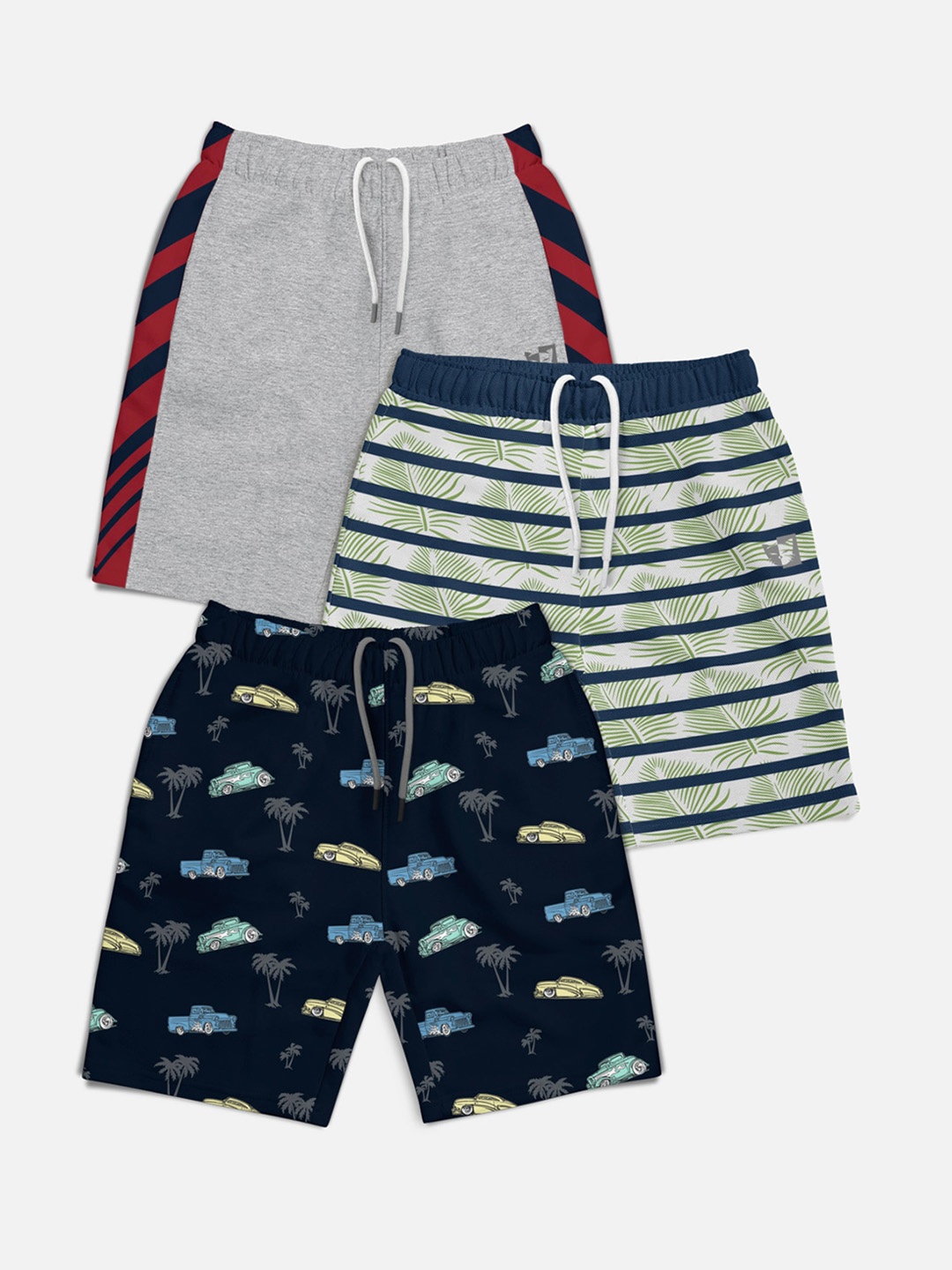 

HELLCAT Boys Pack of 3 Printed Mid-Rise Shorts, Grey melange