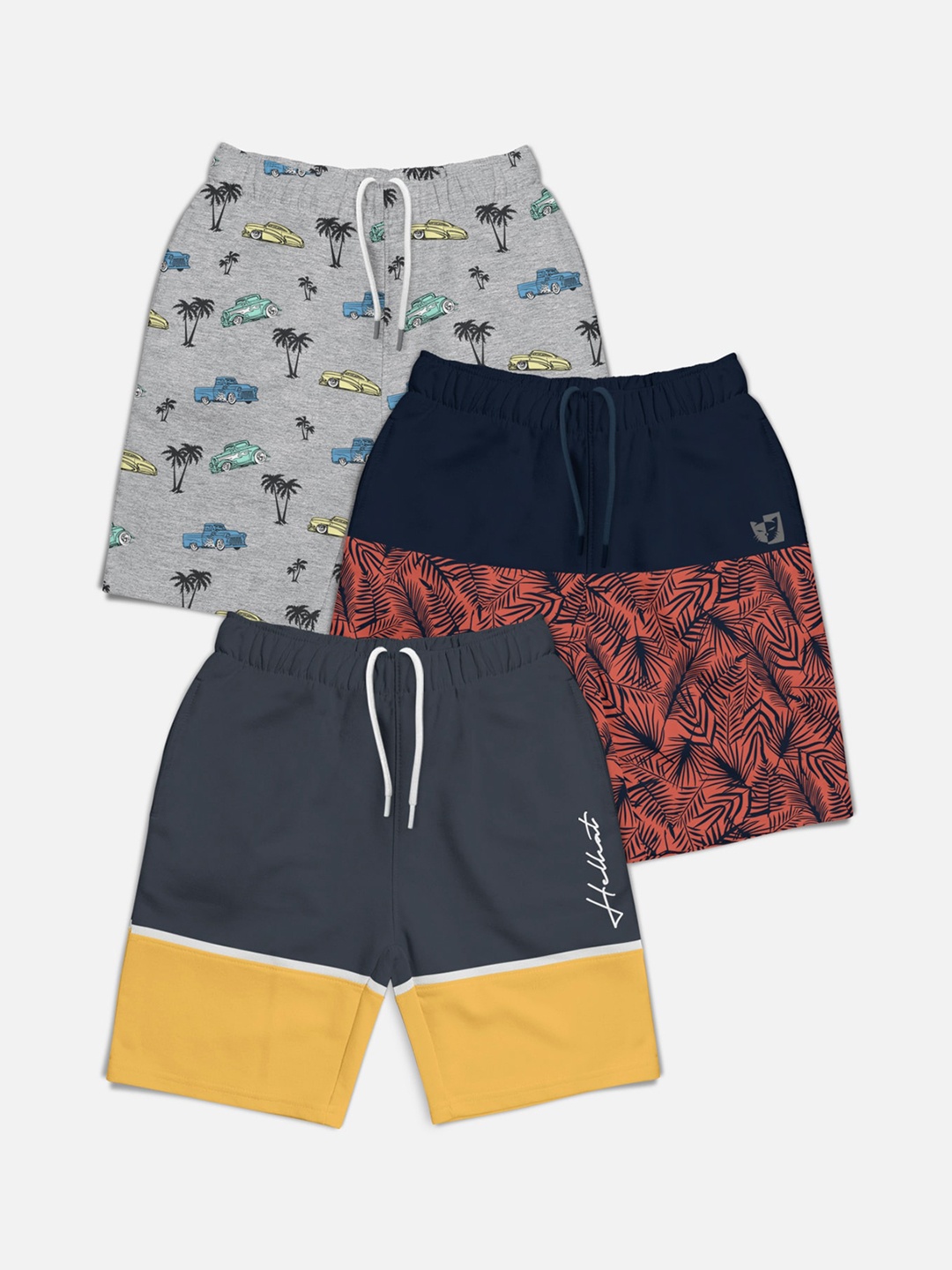 

HELLCAT Boys Pack of 3 Printed Mid-Rise Shorts, Navy blue