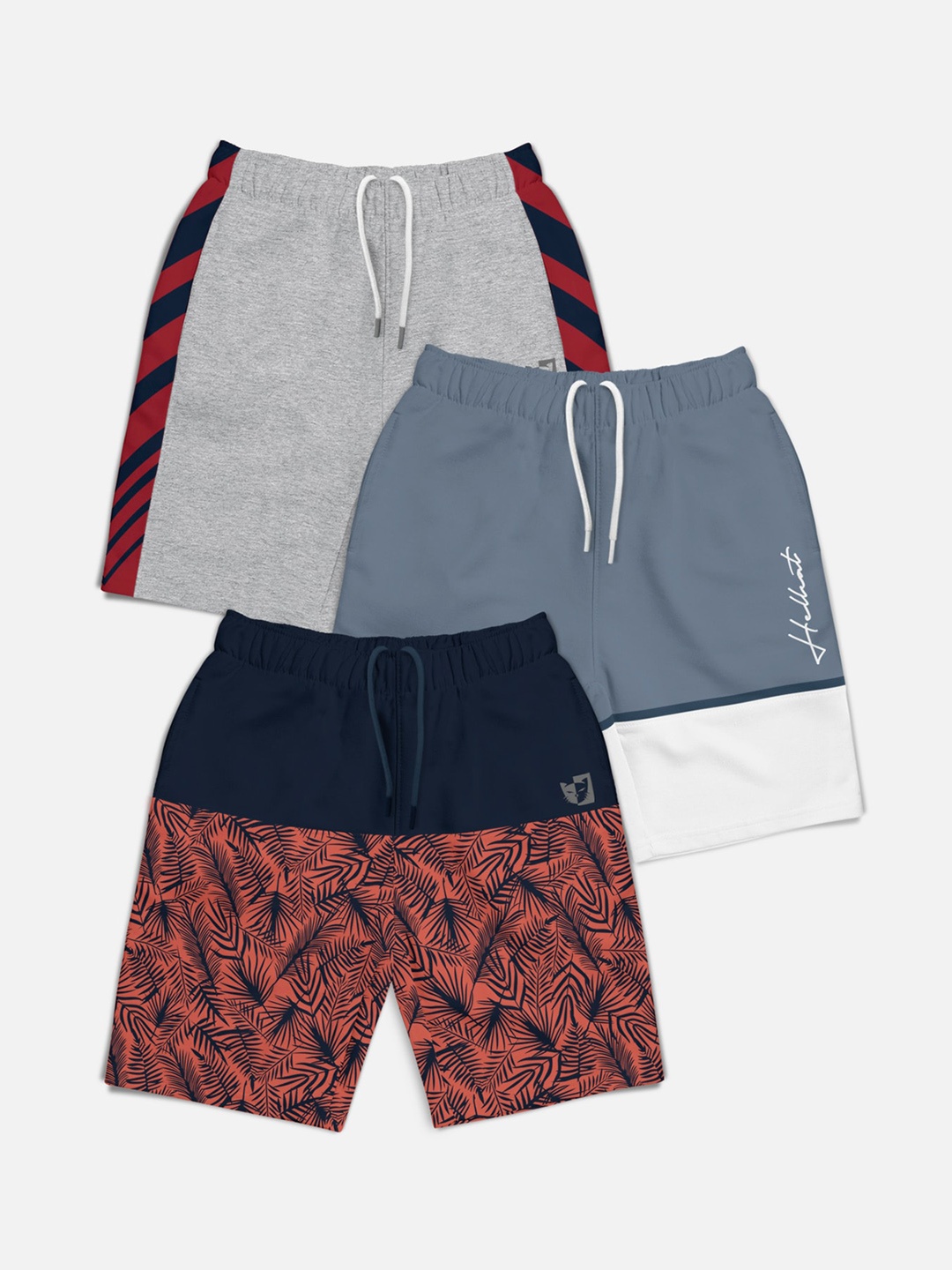 

HELLCAT Boys Pack of 3 Printed Mid-Rise Shorts, Navy blue