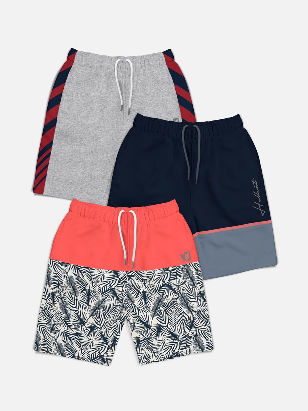 

HELLCAT Boys Pack of 3 Printed Mid-Rise Shorts, Navy blue
