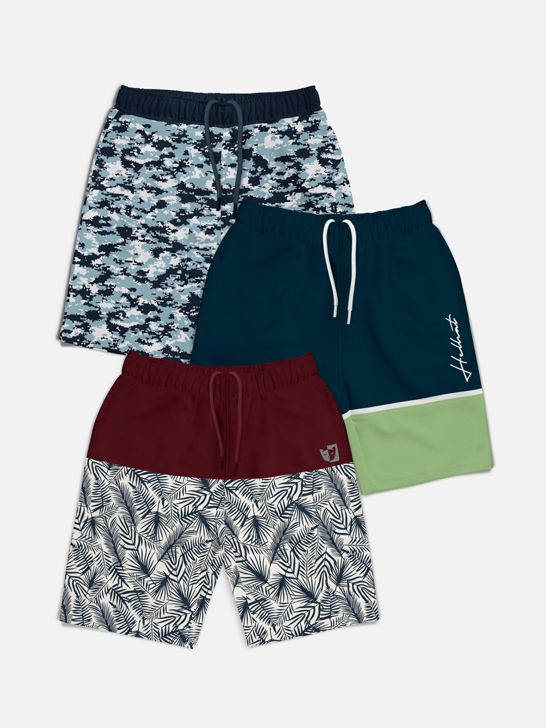 

HELLCAT Boys Pack of 3 Printed Mid-Rise Shorts, Burgundy