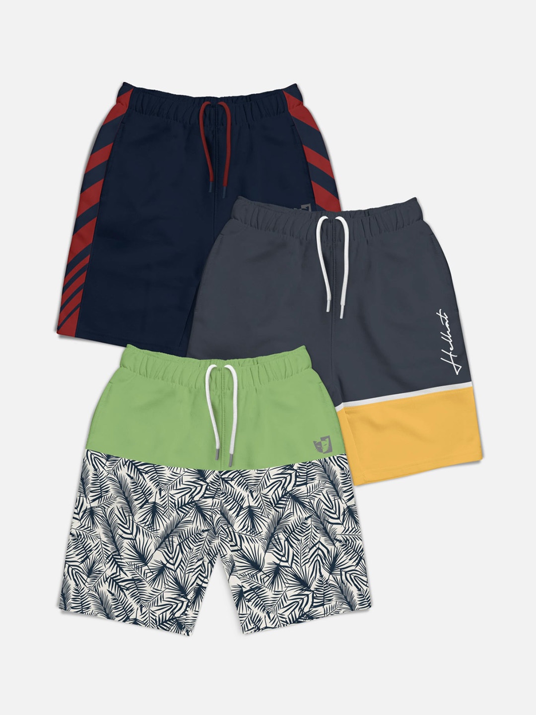 

HELLCAT Boys Pack of 3 Printed Mid-Rise Shorts, Navy blue