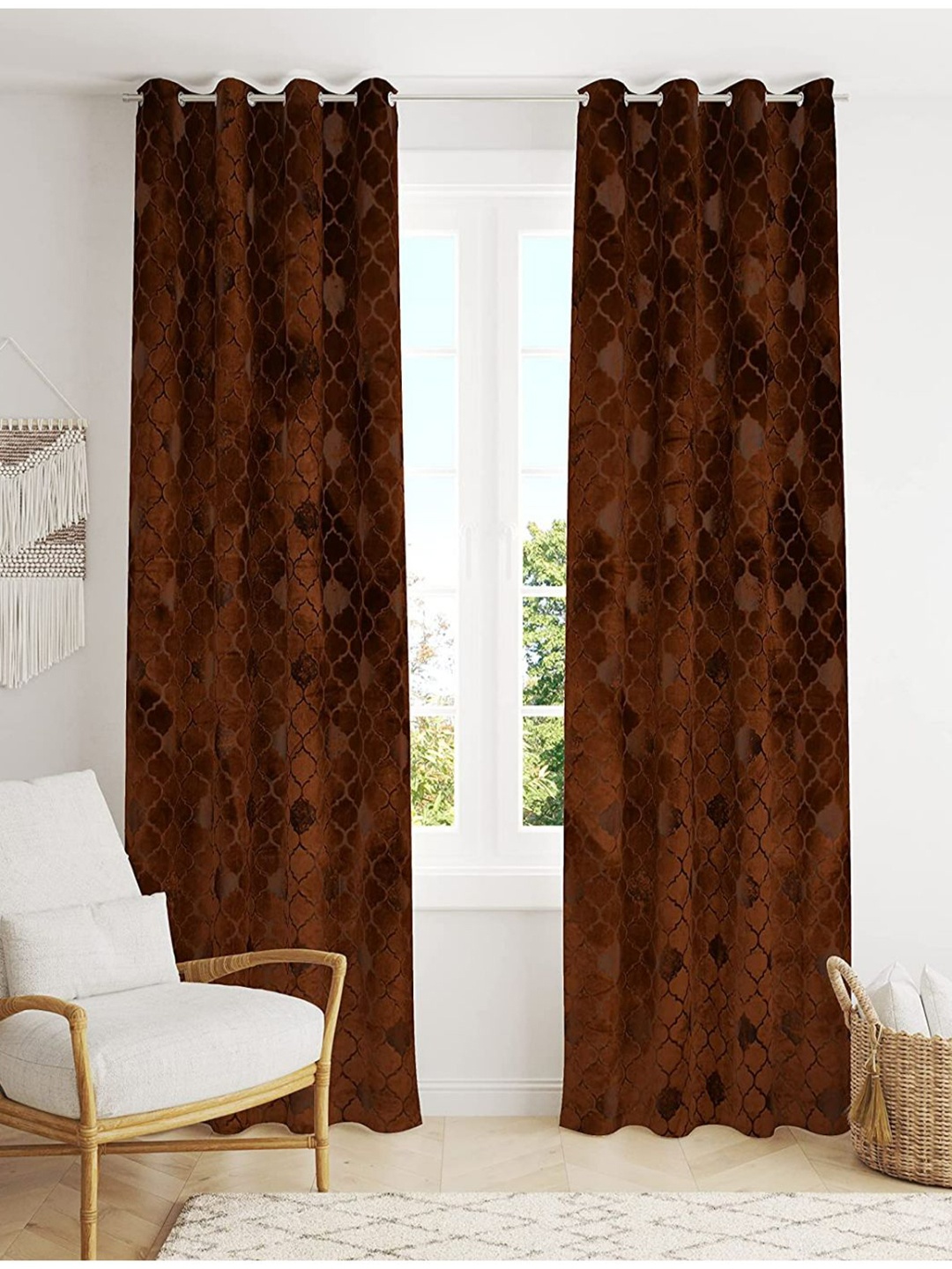

Bajo's Coffee Brown 2-Pieces Ethnic Motifs Velvet Long Door Curtains