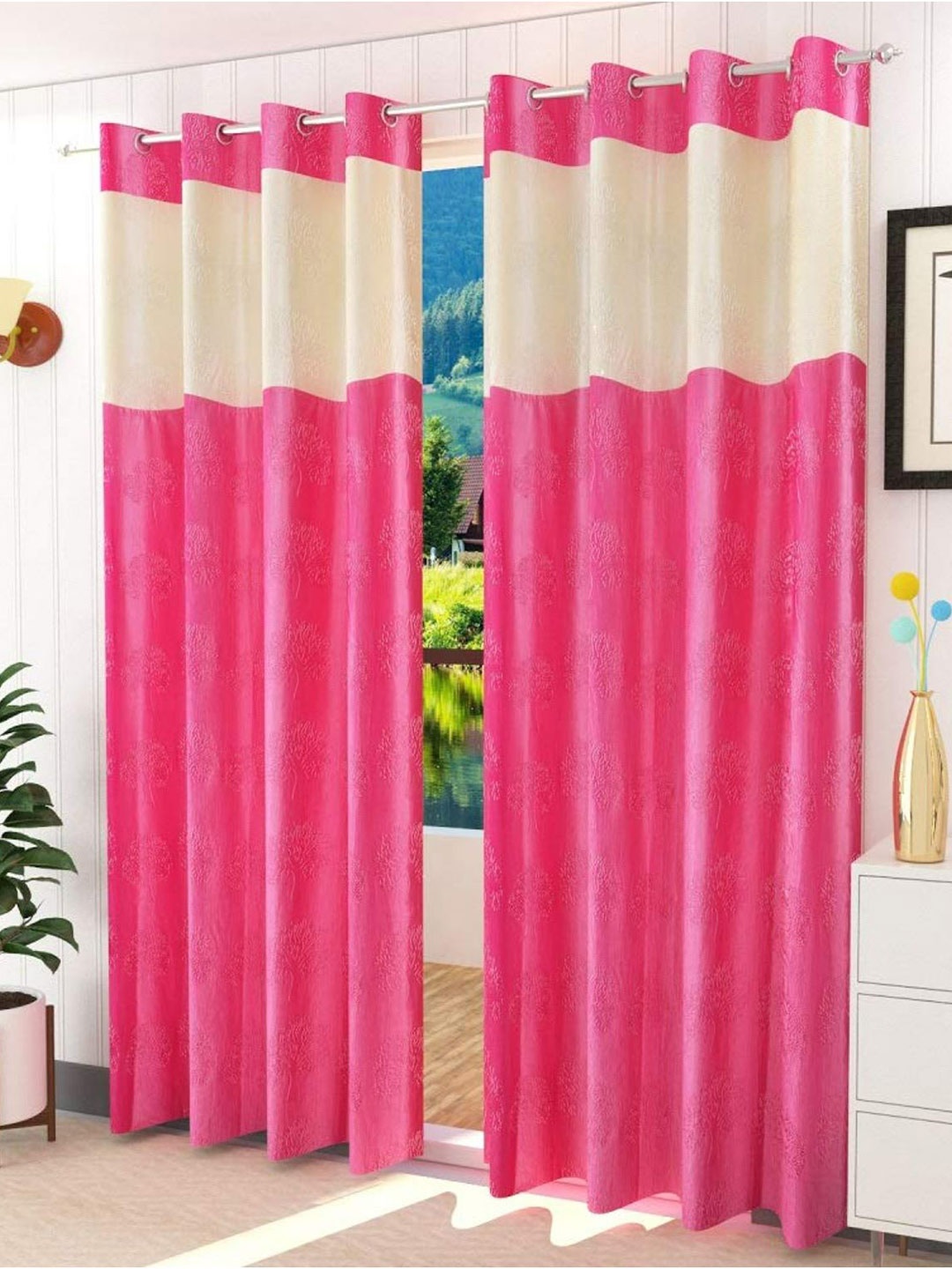 

Bajo's Pink & Cream-Coloured 2-Pieces Printed Long Door Curtains