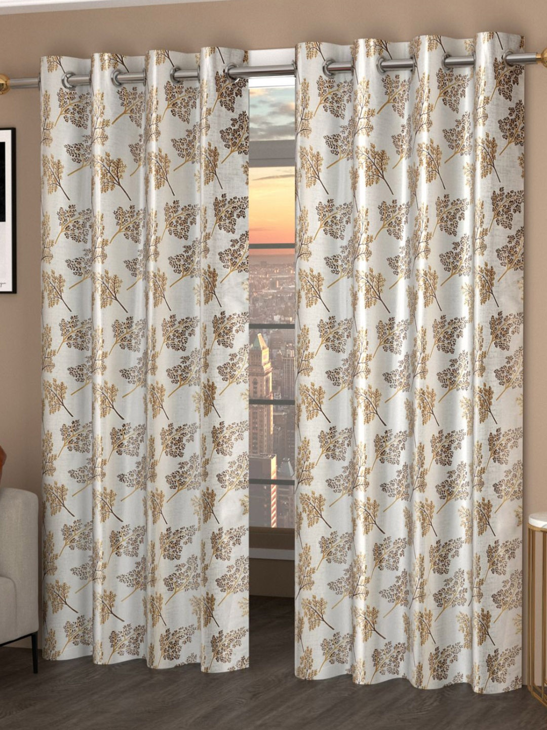 

Bajo's White & Brown 2-Pieces Printed Long Door Curtains