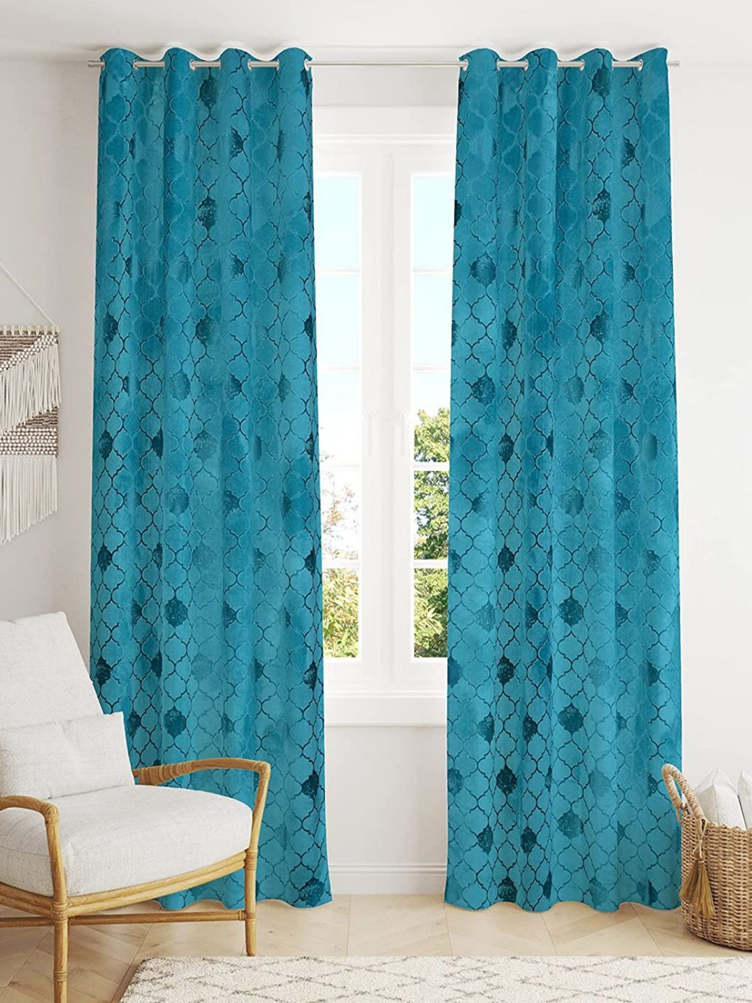 

Bajo's Turquoise Blue 2 Pieces Ethnic Motifs Printed Long Door Curtains