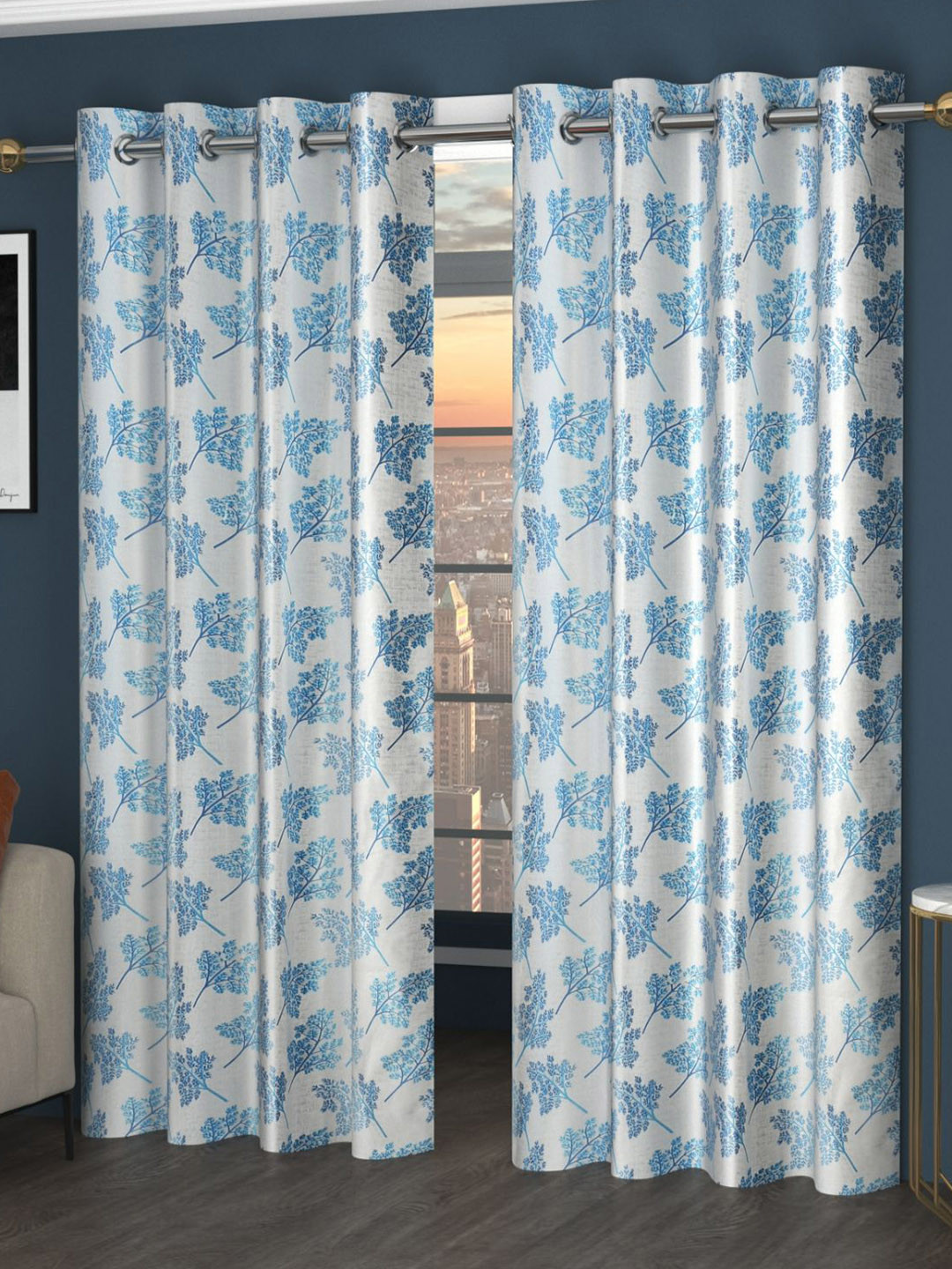 

Bajo's White & Blue 2 Pieces Quirky Printed Long Door Curtains