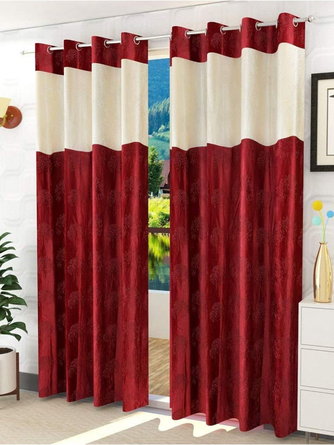 

Bajo's Red & Cream-Coloured 2 Pieces Quirky Printed Long Door Curtains