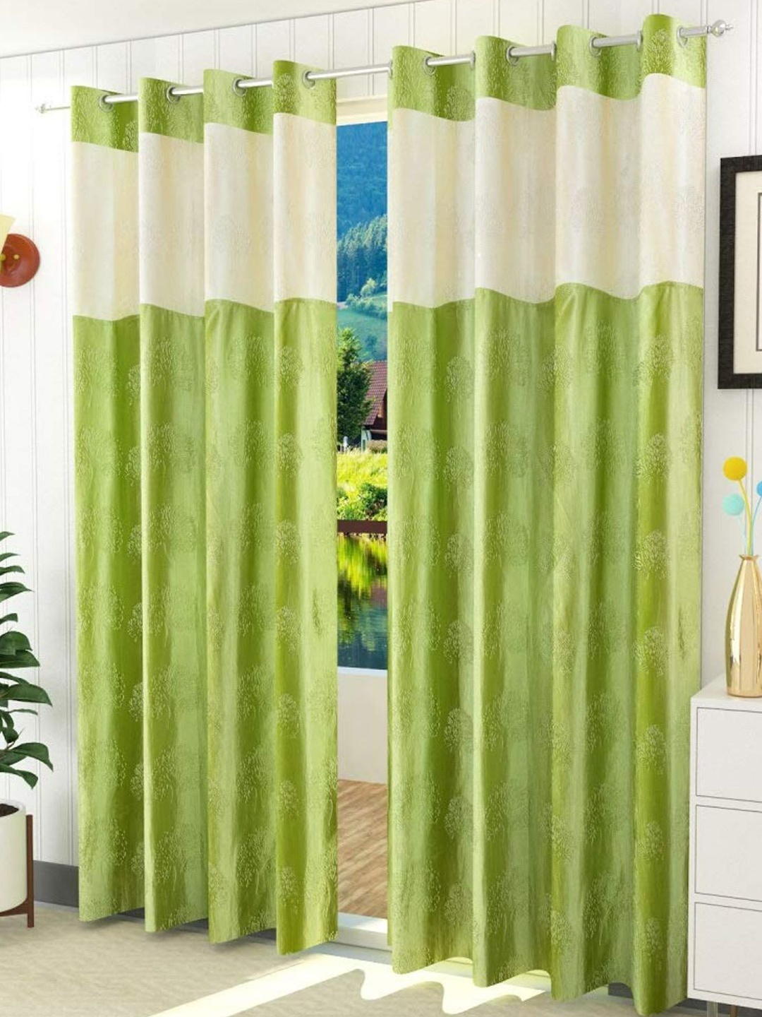 

Bajo's Cream-Coloured & Green 2 Pieces Quirky Printed Long Door Curtains