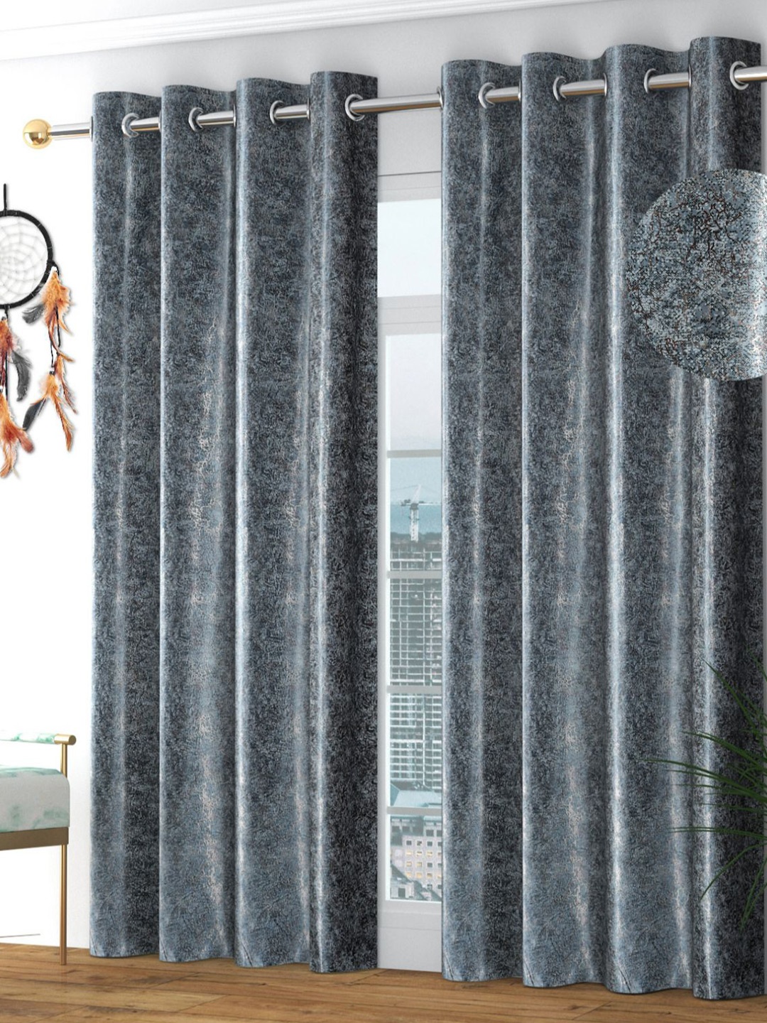 

Bajo's Grey & Silver-Toned 2 Pieces Abstract Printed Long Door Curtains