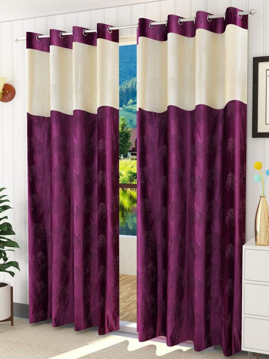 

Bajo's Cream-Coloured & Purple 2 Pieces Quirky Printed Long Door Curtains