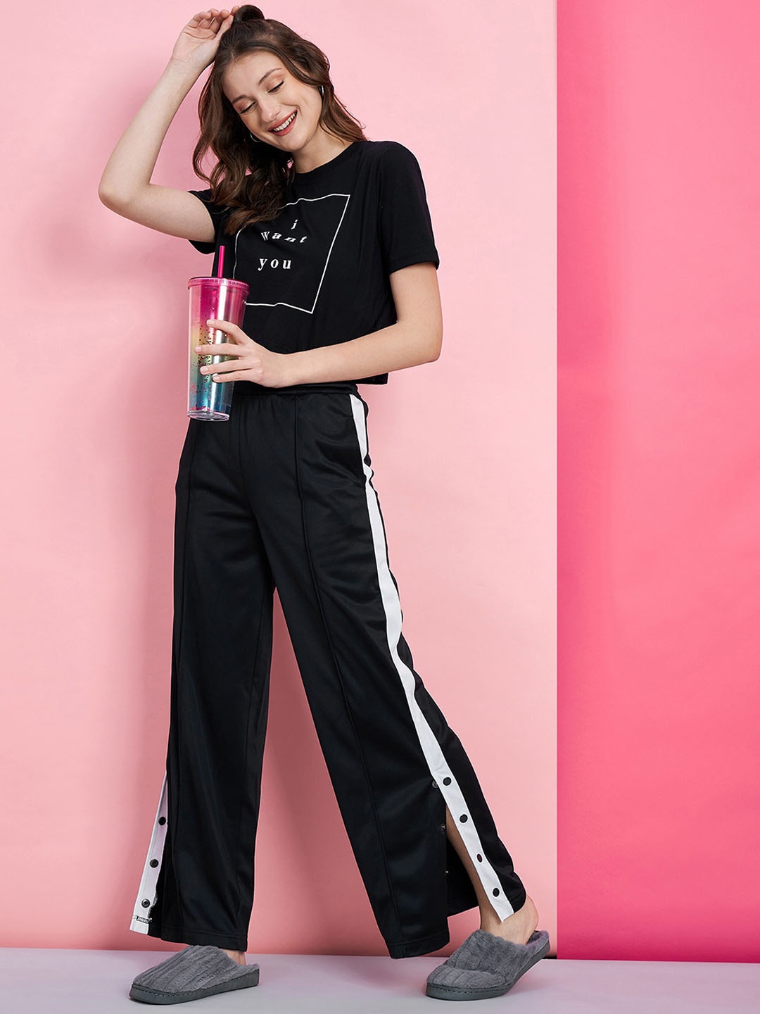 

SASSAFRAS alt-laze Black Typography Printed Pure Cotton Night Suit