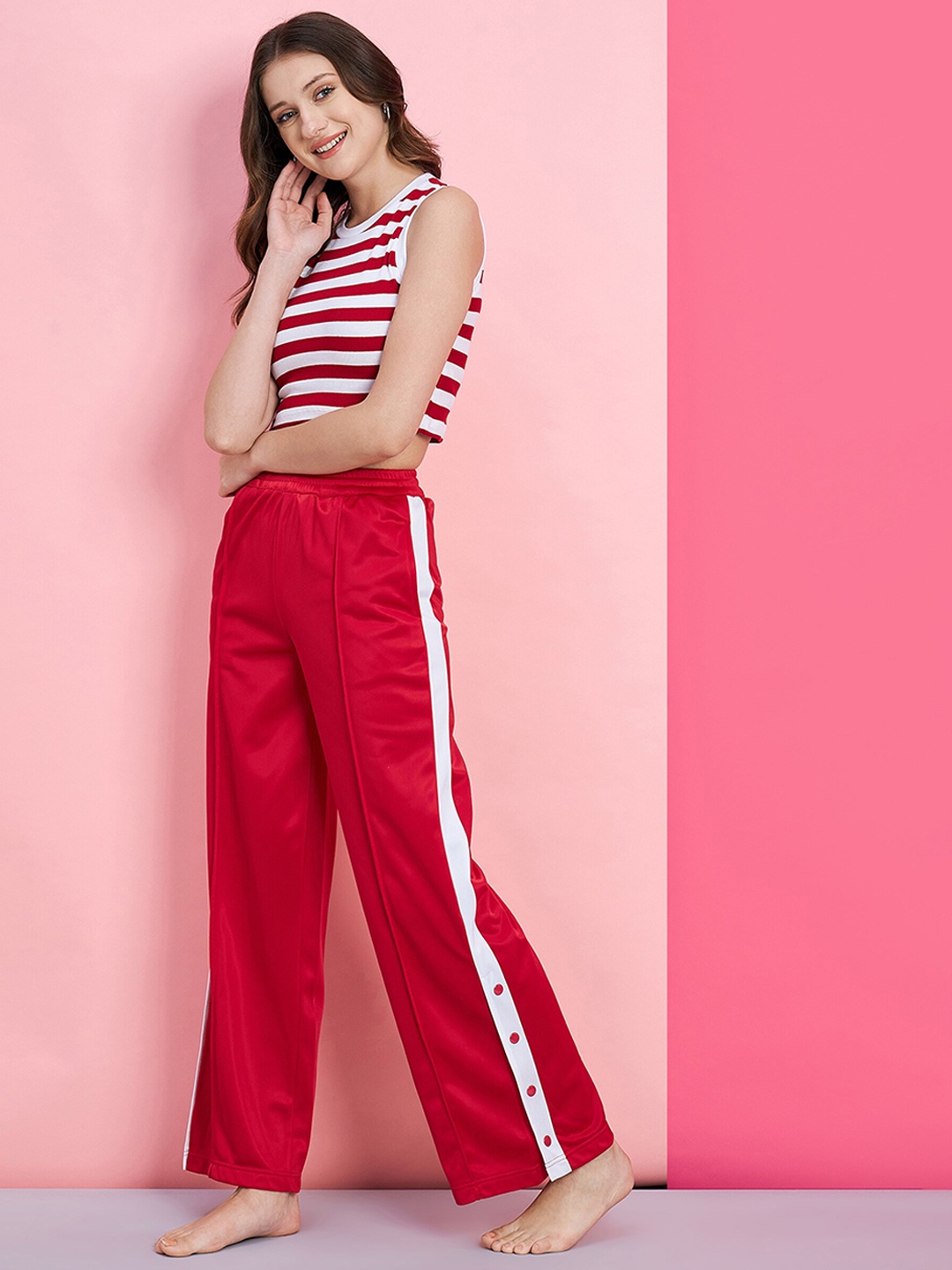 

SASSAFRAS alt-laze Striped Crop Top With Trousers, Red