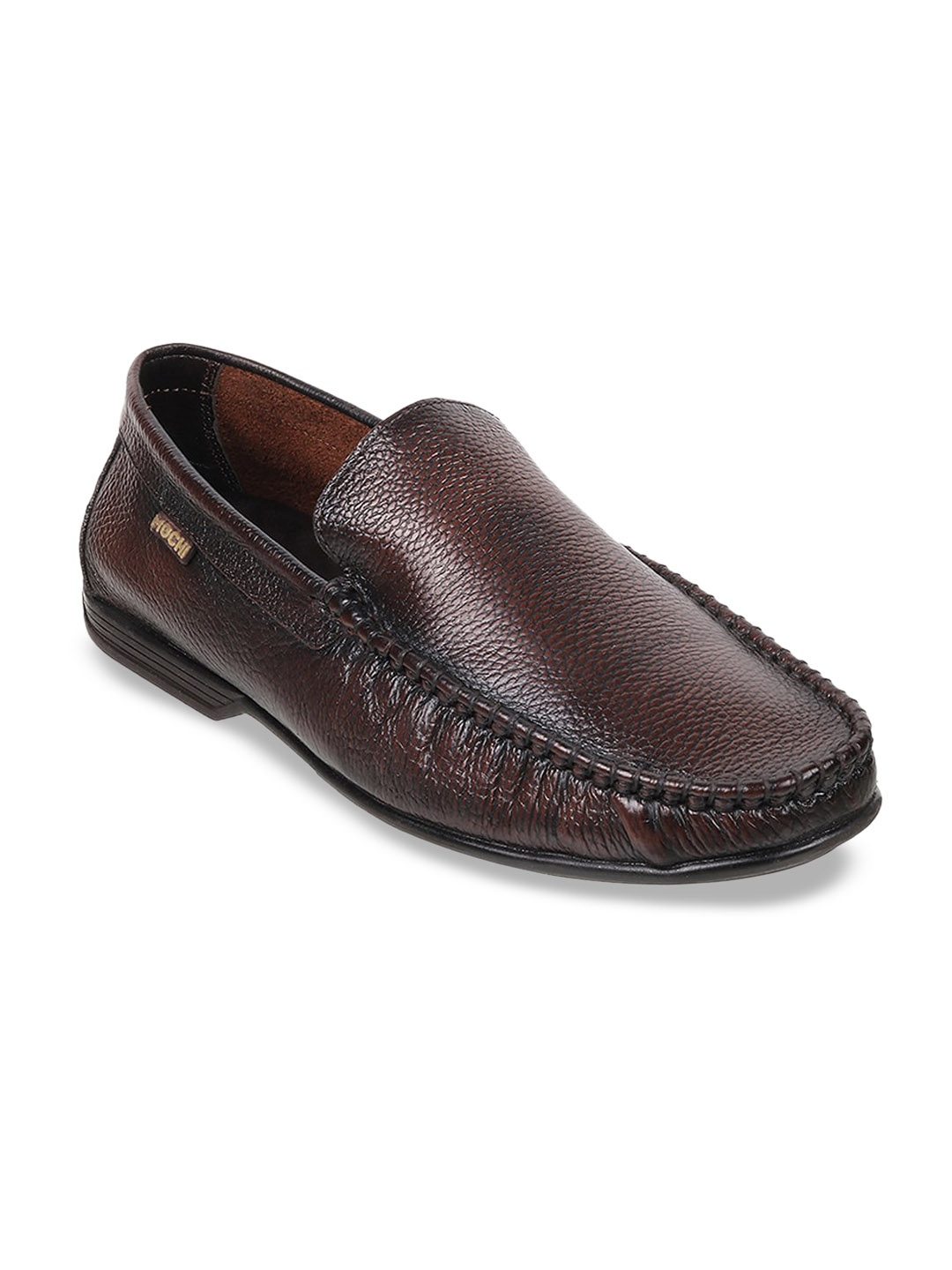 

Mochi Men Textured Leather Comfort Insole Basics Loafers, Brown