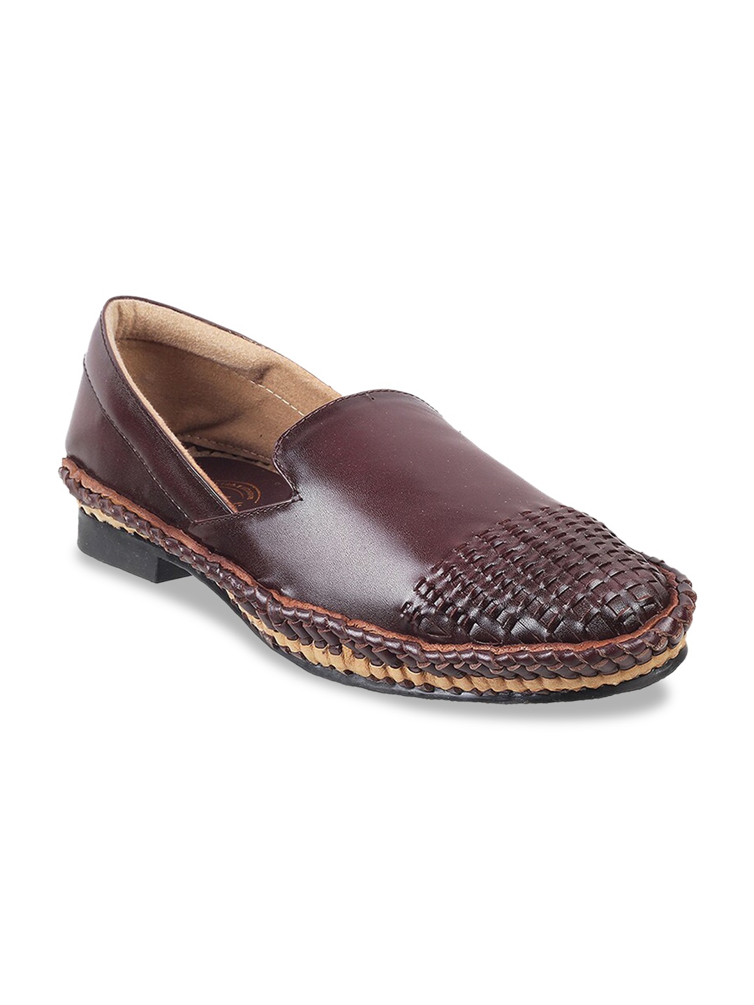 

DAVINCHI Men Woven Design Leather Basics Mojaris, Maroon