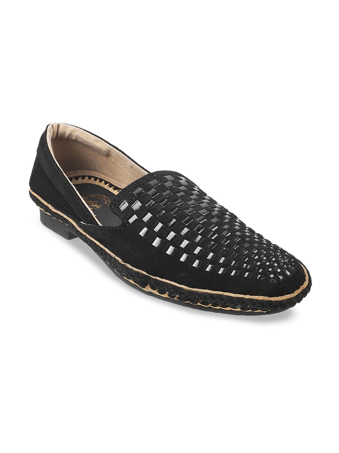 

DAVINCHI Men Woven Design Leather Basics Mojaris, Black