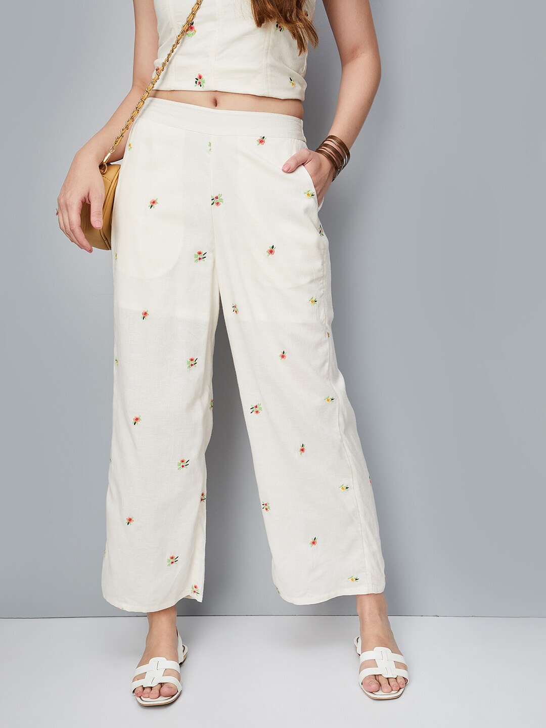 

max Women Floral Printed Palazzos, Nude