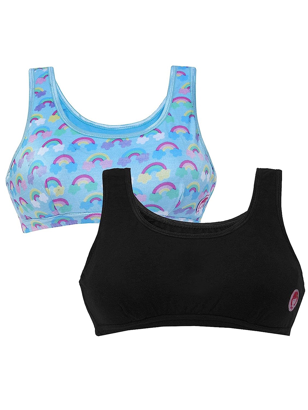DChica Pack Of 2 Printed Non-Padded Non-Wired All Day Comfort Workout Bra, Blue