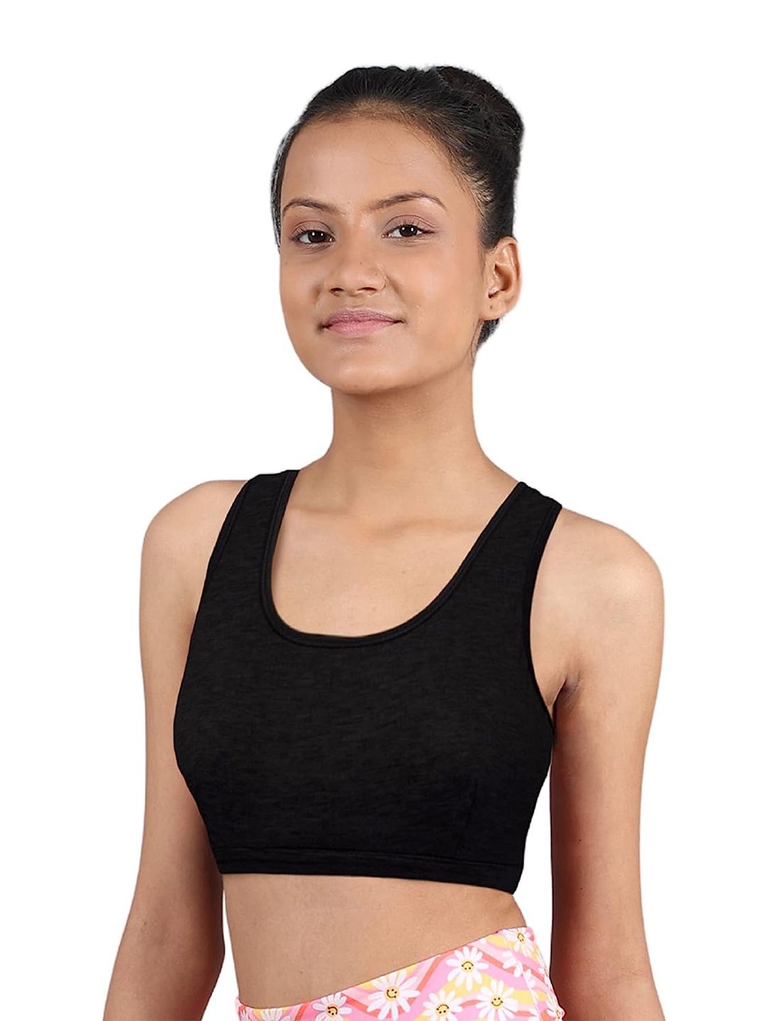 

DChica Non-Padded Full Coverage Cotton Sports Bra, Black